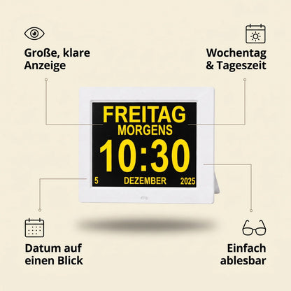 KLARA – Kalenderuhr für Senioren – Wochentag & Datum groß
