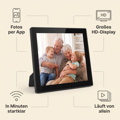 Lumi WLAN-Bilderrahmen mit Fotos per App, großem HD-Display, schneller Einrichtung und automatischer Diashow