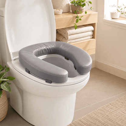 AVEO Toilettensitzkissen montiert im wohnlichen Badezimmer