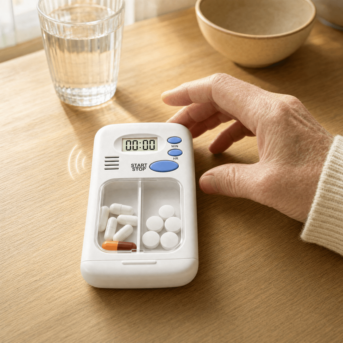 REMI Pillendose erinnert mit Alarm an die Tabletteneinnahme