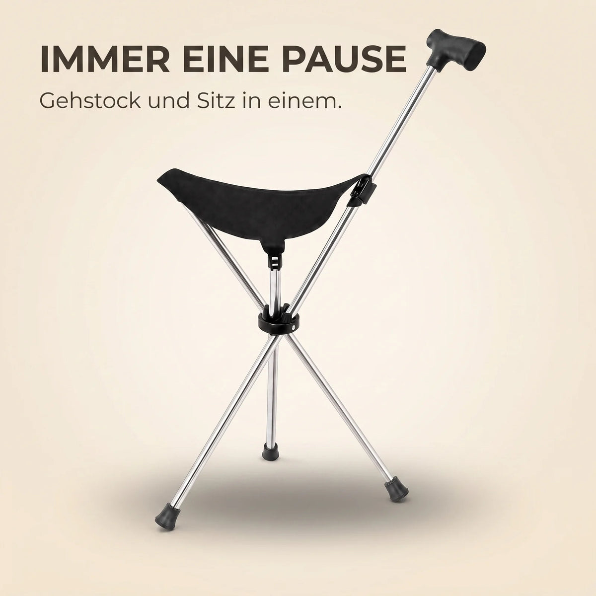 WANDA – Gehstock mit Sitz – klappbarer Dreibein-Sitzstock