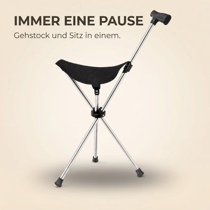 WANDA – Gehstock mit Sitz – klappbarer Dreibein-Sitzstock