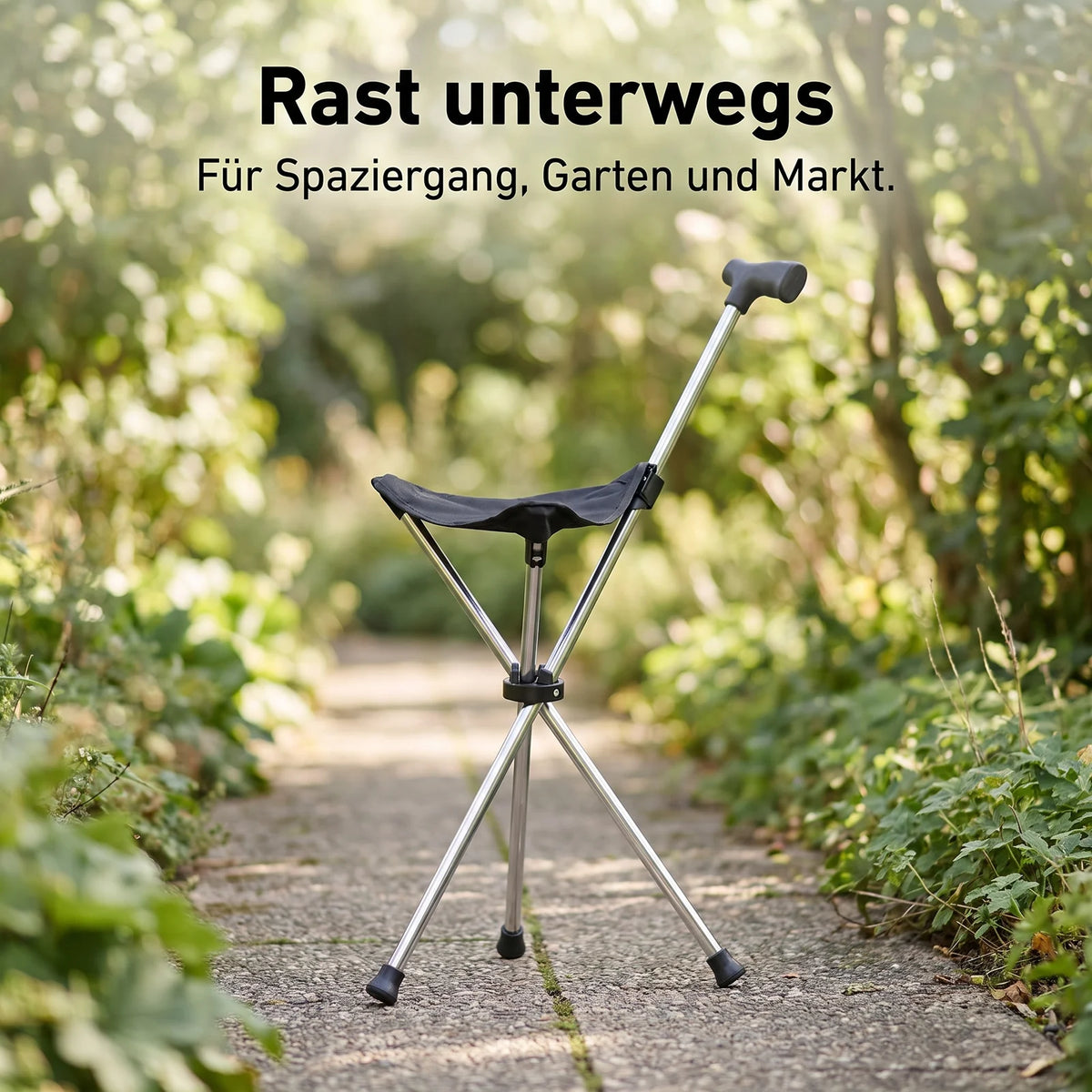 WANDA – Gehstock mit Sitz – klappbarer Dreibein-Sitzstock