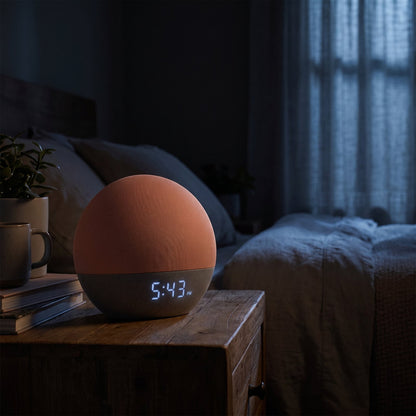 ALBA Tageslichtwecker mit gut ablesbarer Uhrzeit im dunklen Schlafzimmer
